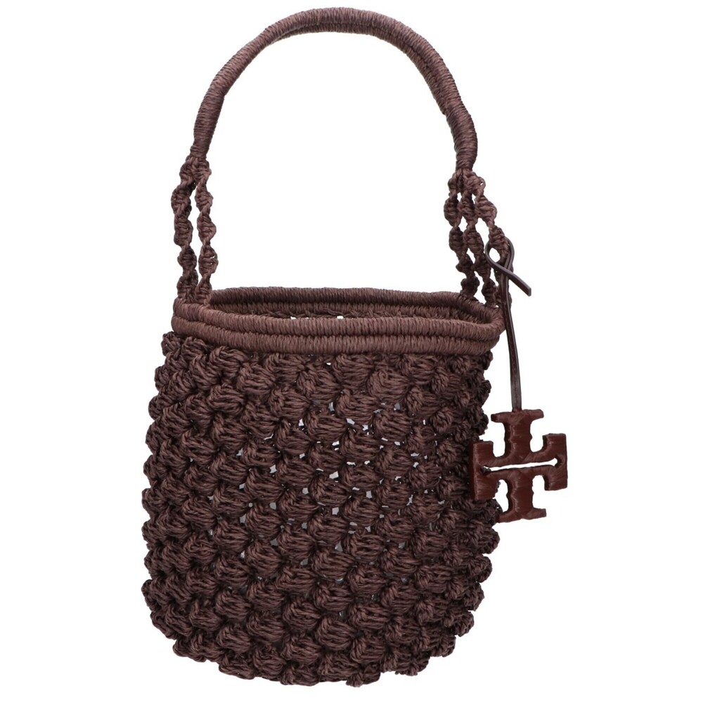 Tory Burch Ella Hand-Crocheted Popcorn Bucket Bag, Brown, Women's Handbag